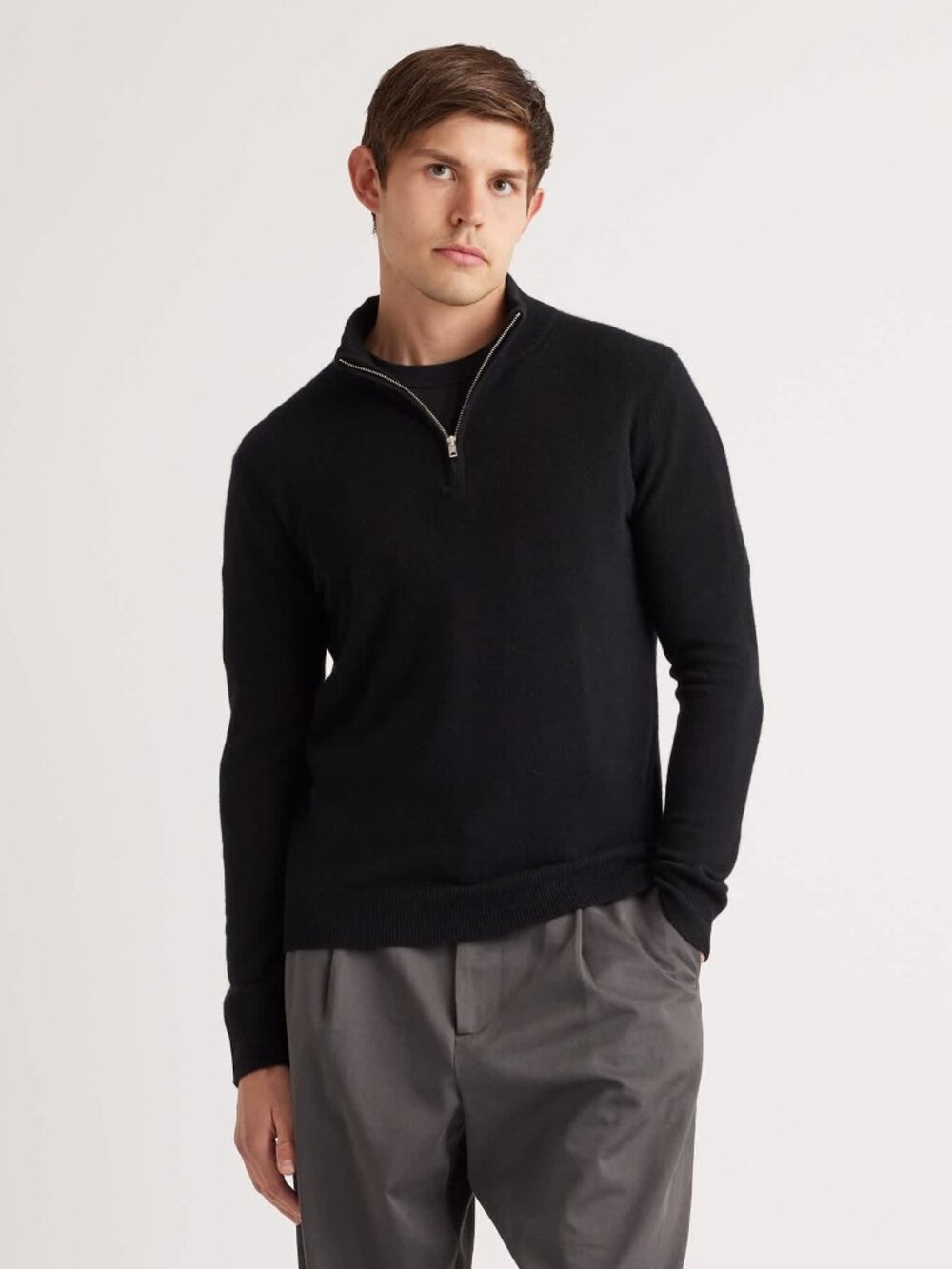 NWT Quince Men's Medium Black 100% Mongolian Cashmere Quarter Zip Sweater